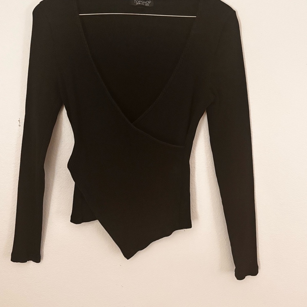 Topshop Black Asymmetrical Wrap top